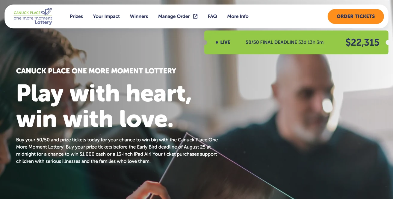 Screenshot of the Canuck Place Raffle site