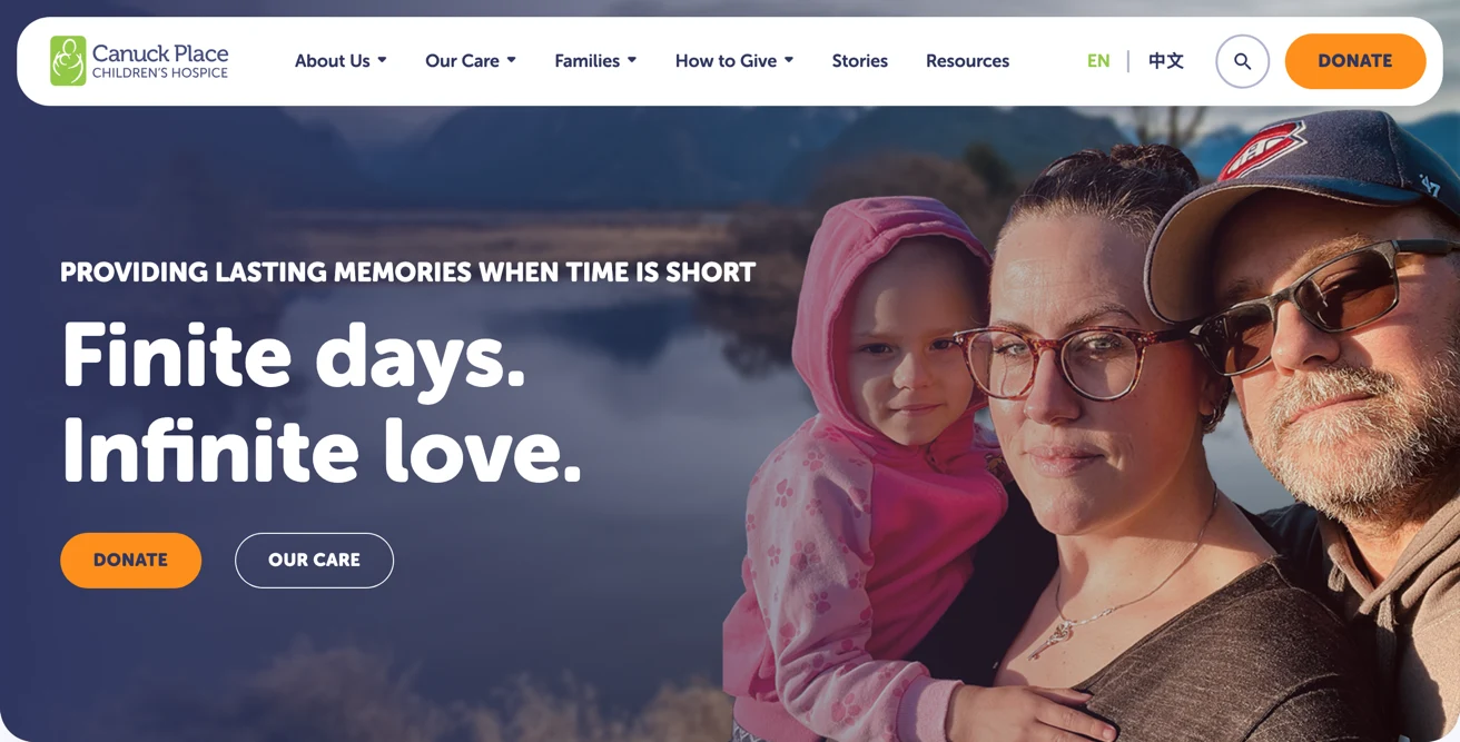 Screenshot of the Canuck Place Children’s Hospice site