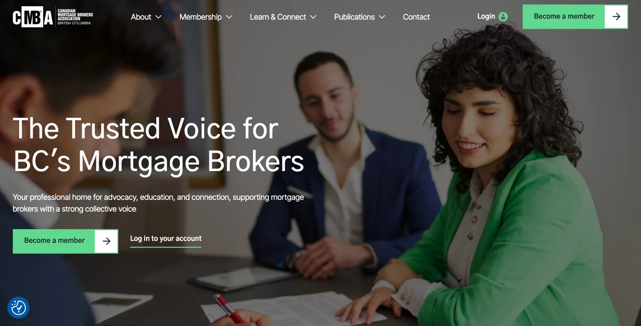 Screenshot of the CMBA site