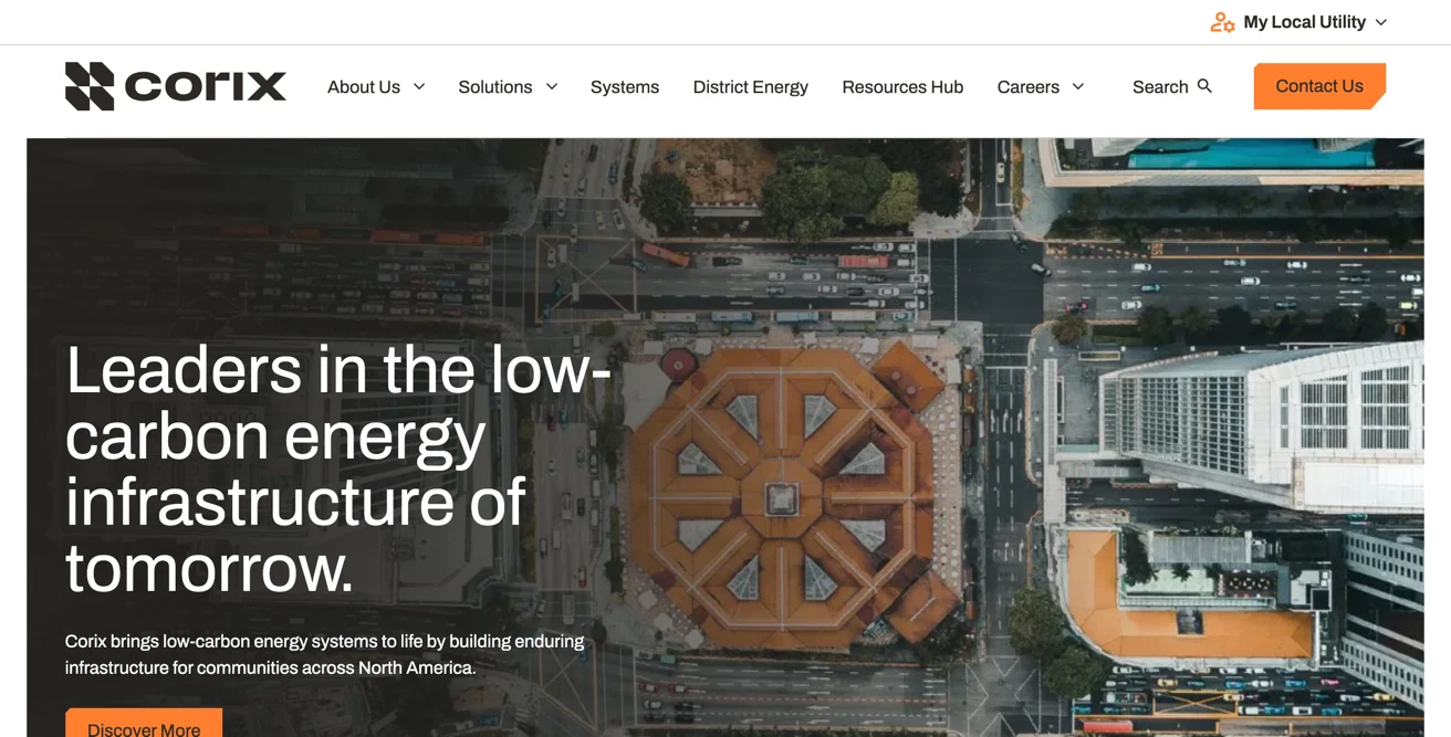 Screenshot of the Corix site
