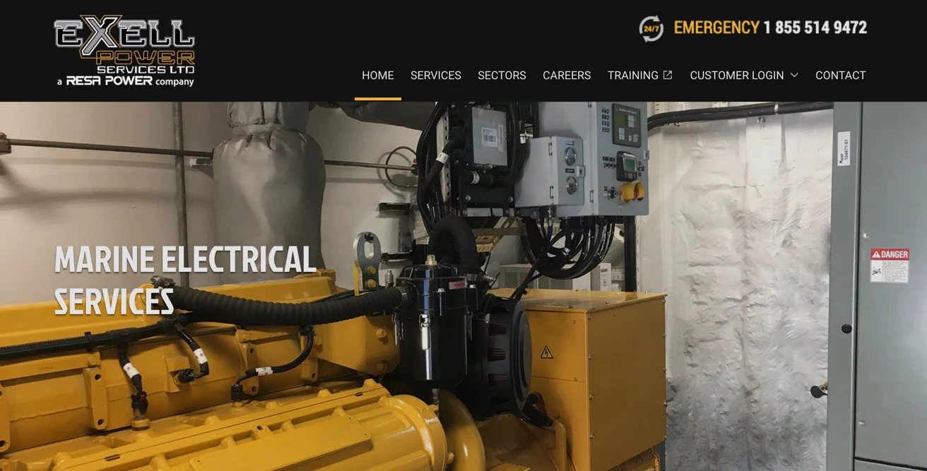Screenshot of the Exell Power site