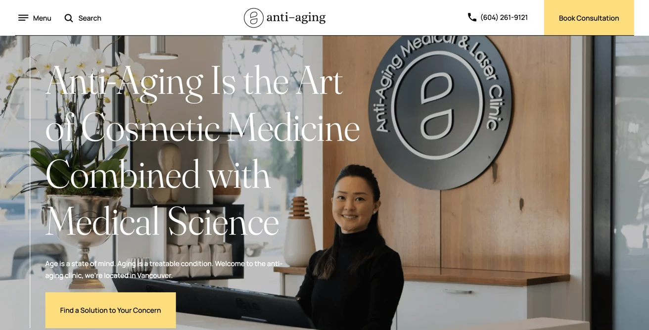 Screenshot of the Anti-aging site