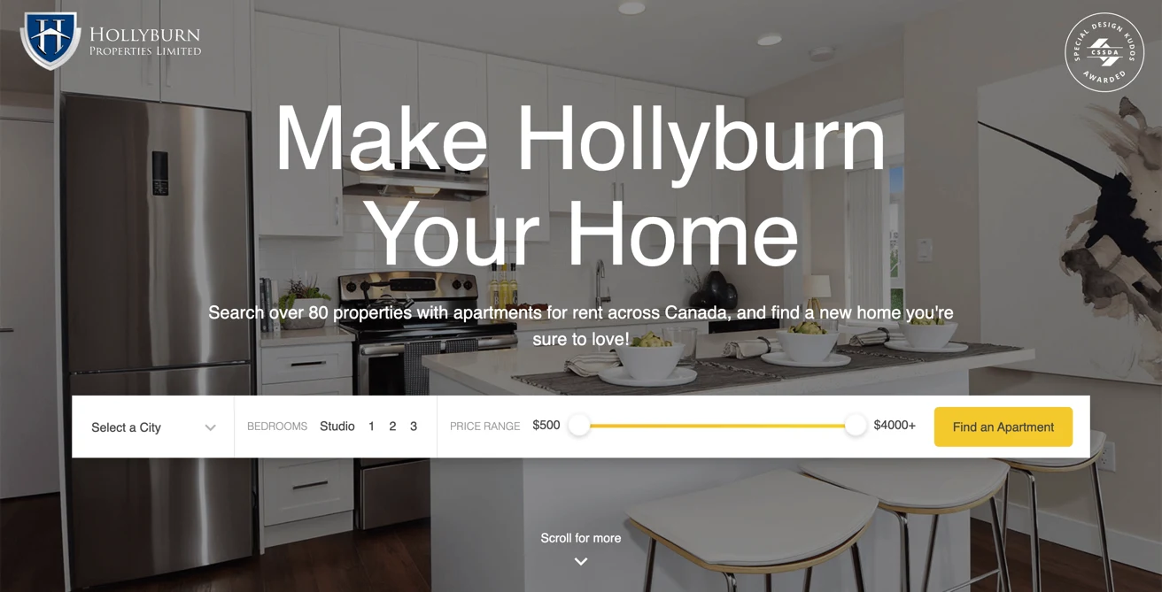 Screenshot of the Hollyburn site