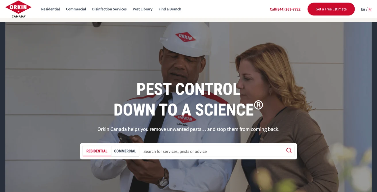 Screenshot of the Orkin site