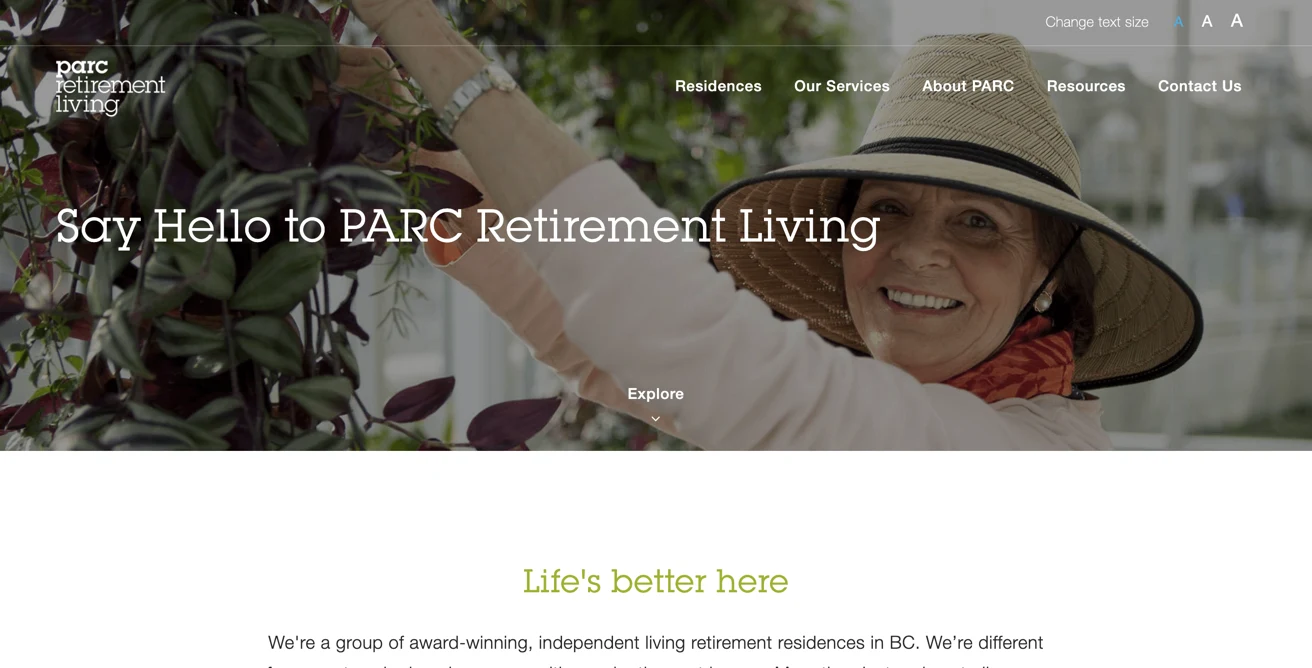 Screenshot of the Park Retirement Living site