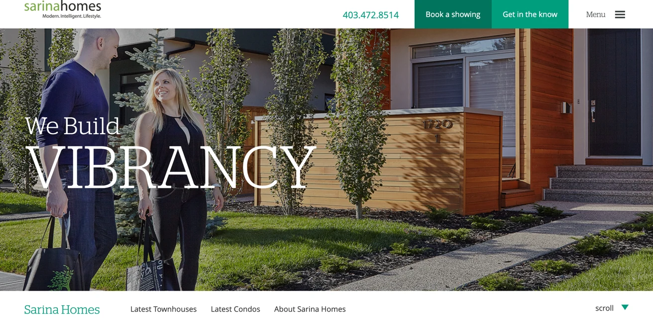 Screenshot of the Sarina Homes site