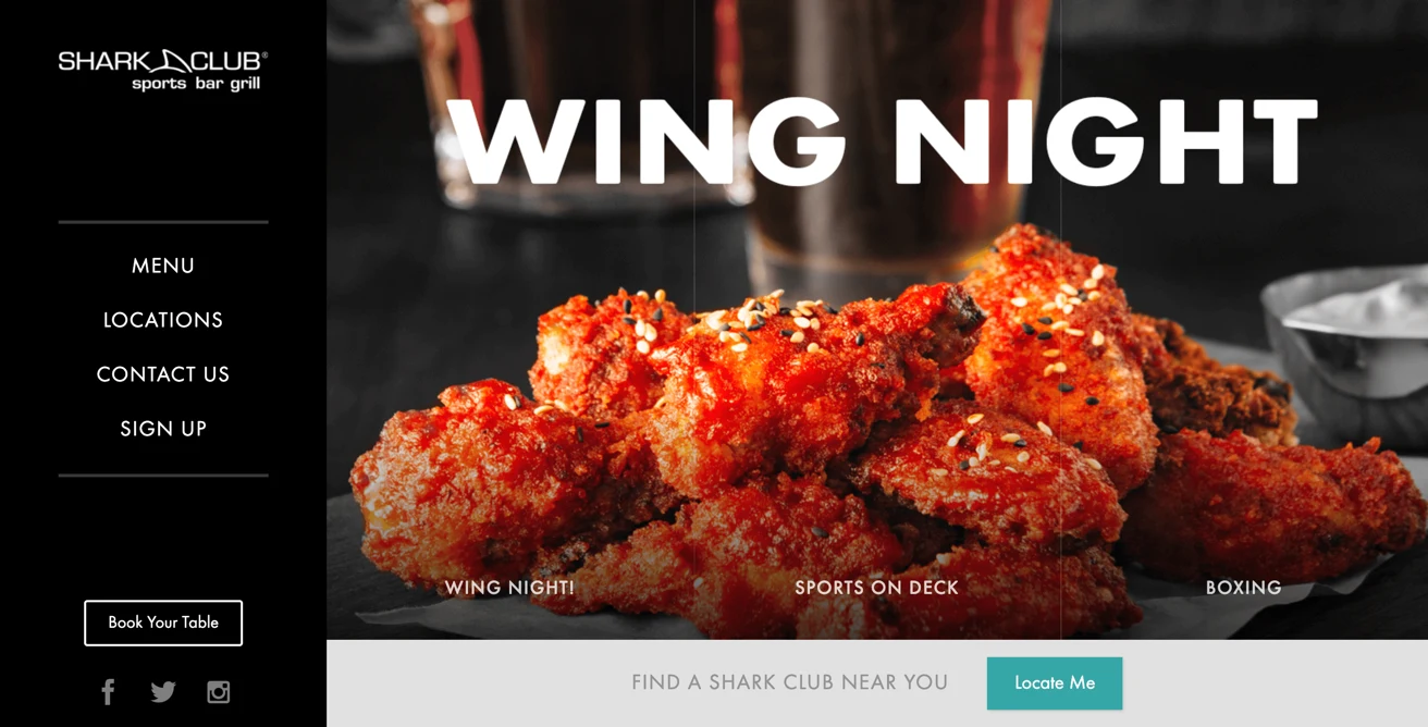 Screenshot of the Shark Club site