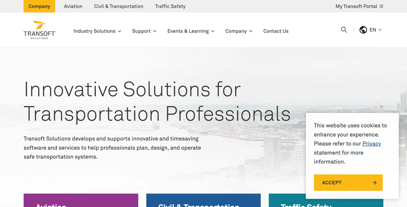 Screenshot of the Transoft site