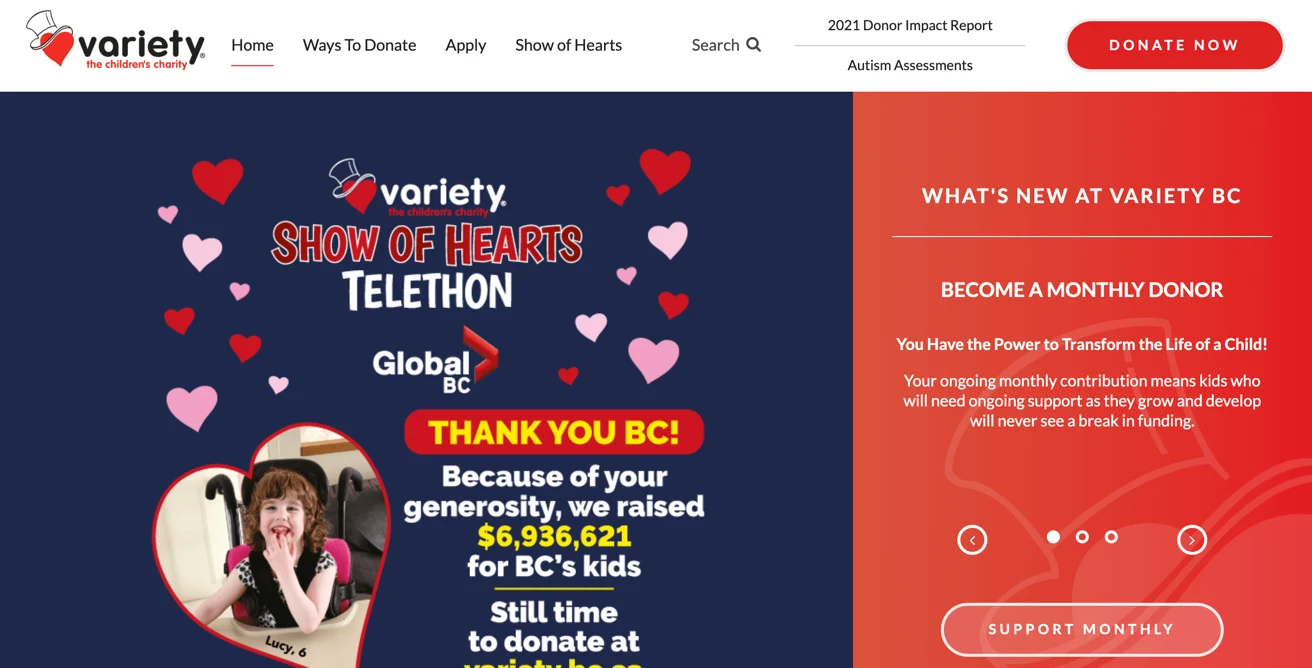 Screenshot of the Variety site