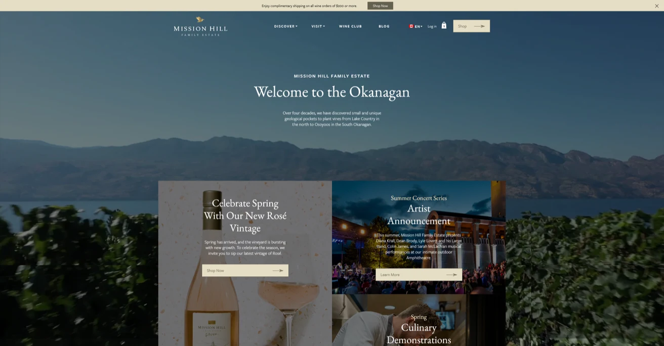 Screenshot of the Mission Hill Winery site