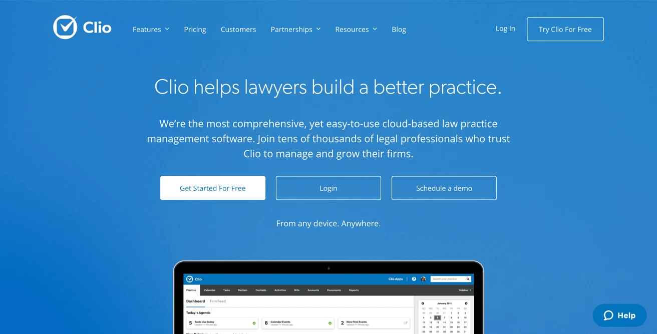 Screenshot of the Clio site