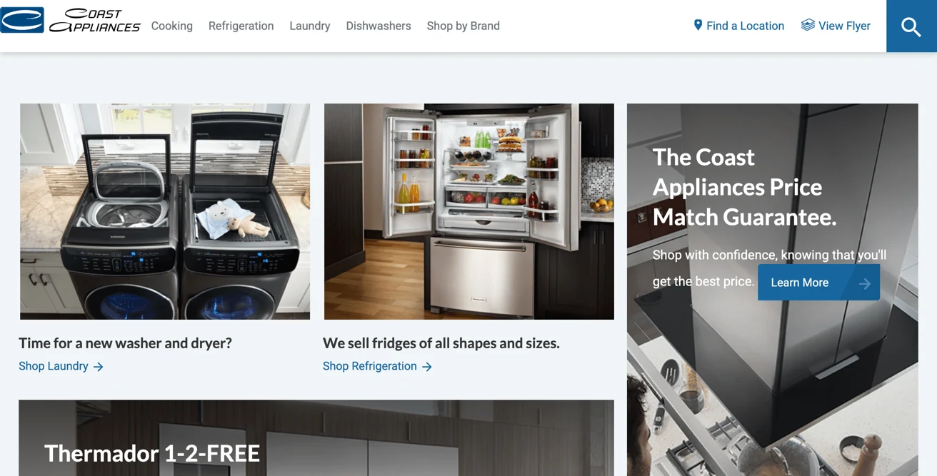Screenshot of the Coast Appliances site