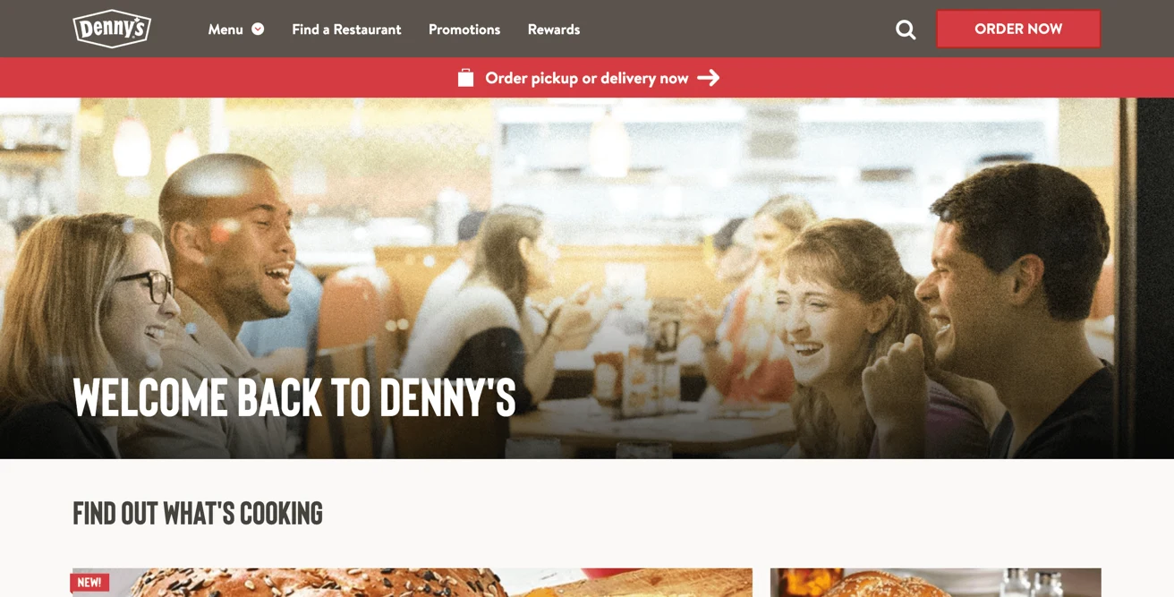 Screenshot of the Dennys site