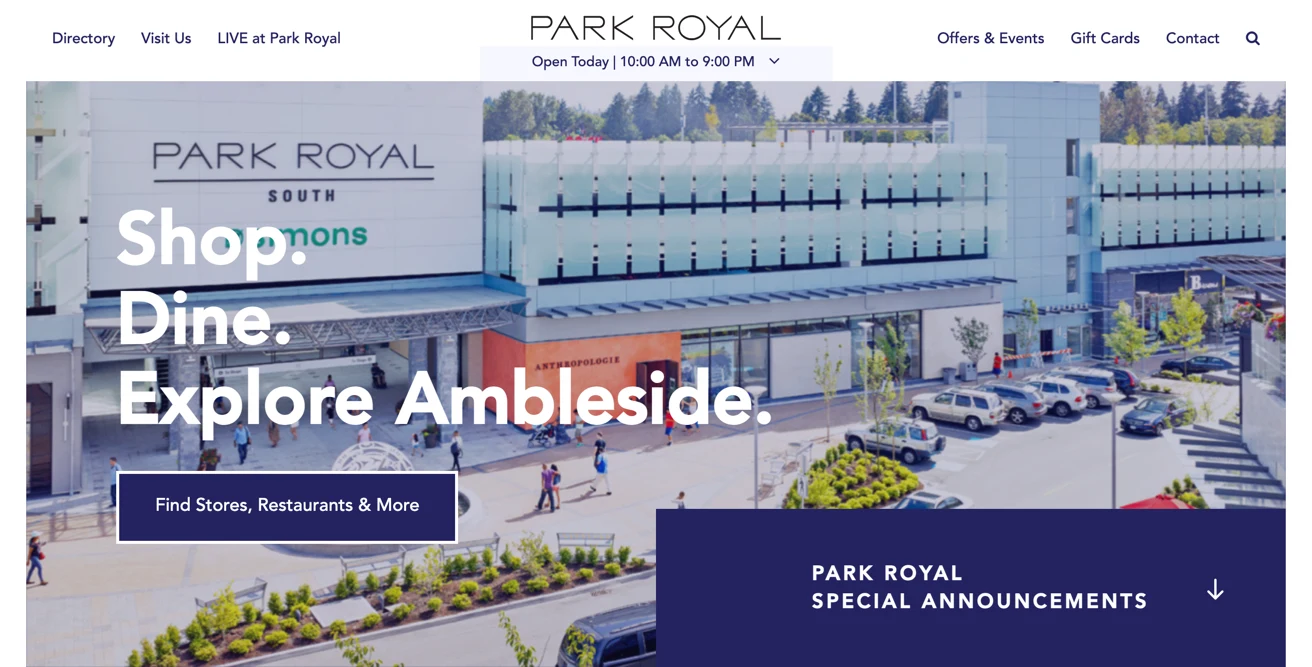 Screenshot of the Park Royal site
