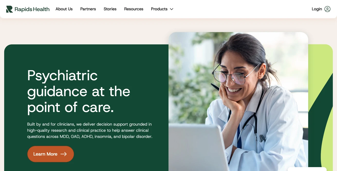 Screenshot of the Rapids Health site
