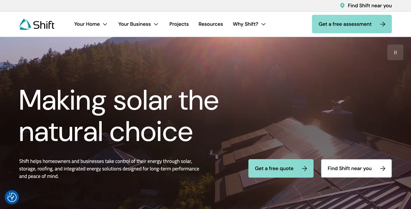 Screenshot of the Shift Energy Group site